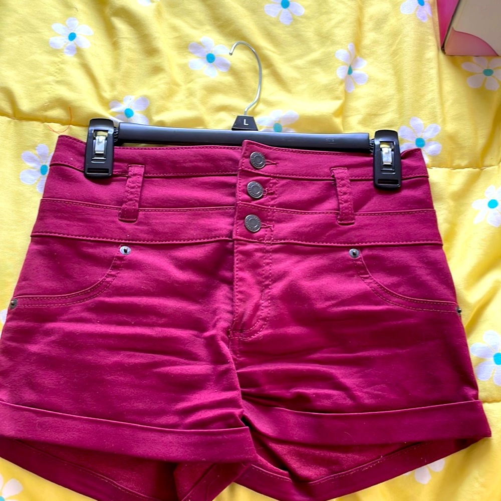 Burgundy high waisted denim shorts